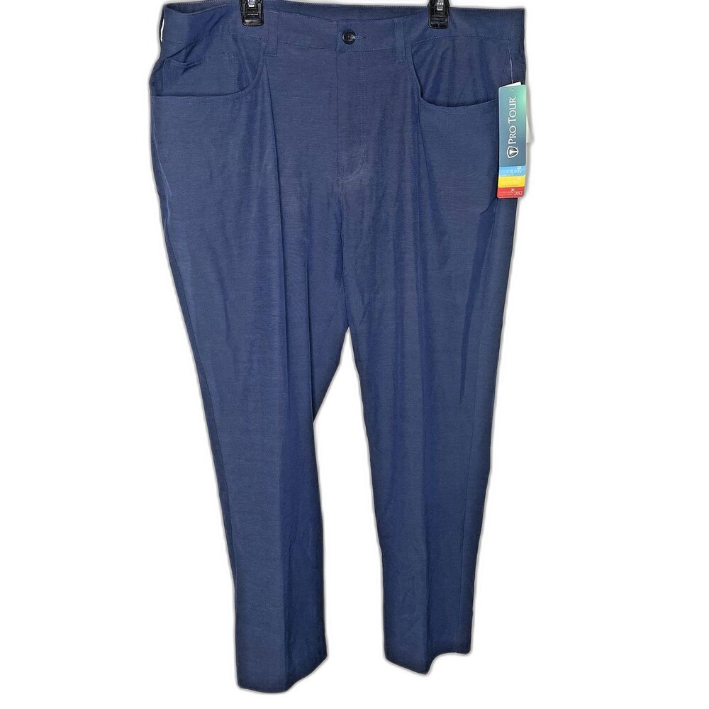 Pro Tour Coolplay Golf Pants Men 40x30 UPF30 Flat Front Stretch Pockets NWT Blue